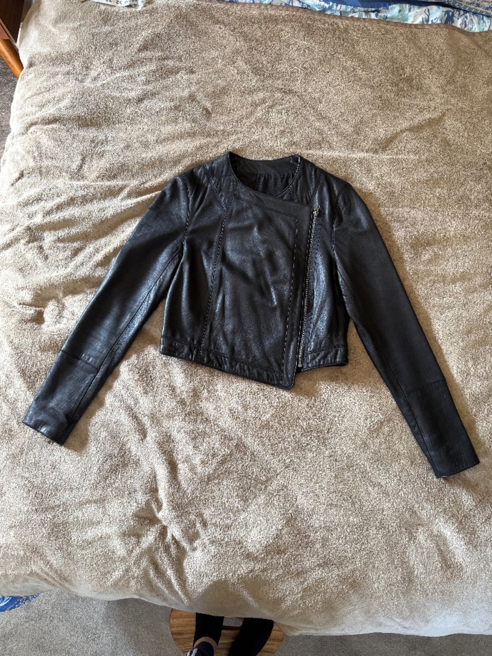 Leather asymmetrical cropped Jacket size Medium